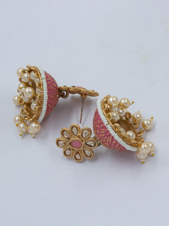 Gold-Plated Red Classic Jhumkas Earrings