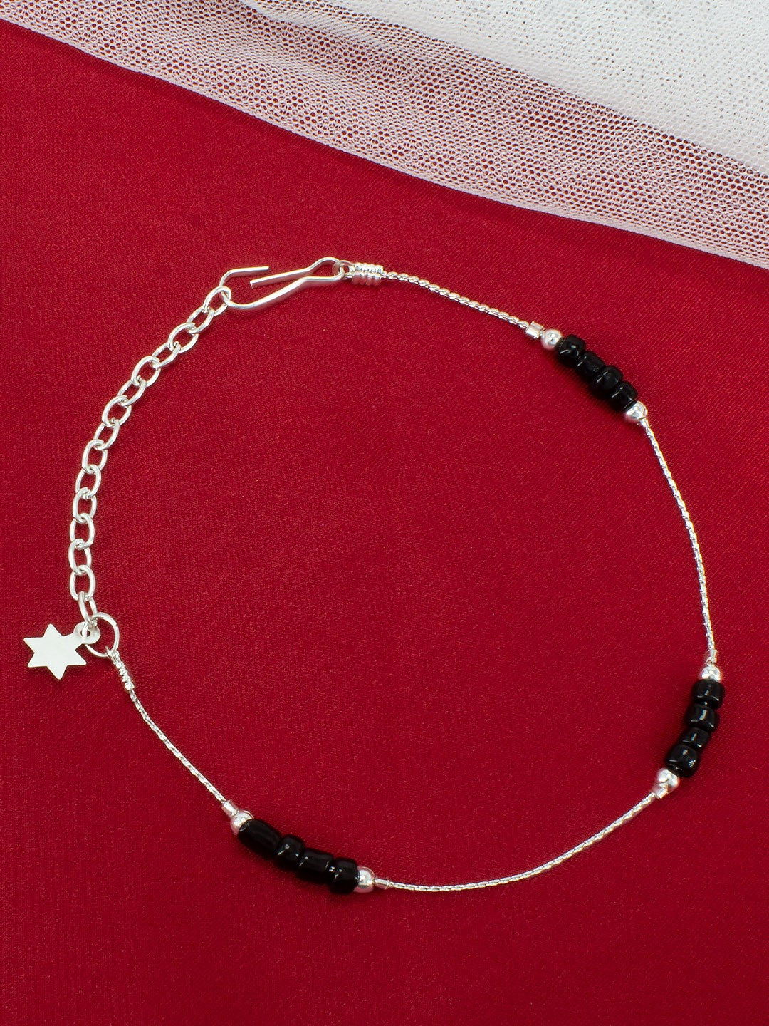 Silver-Plated Artificial Beads Beaded Anklet