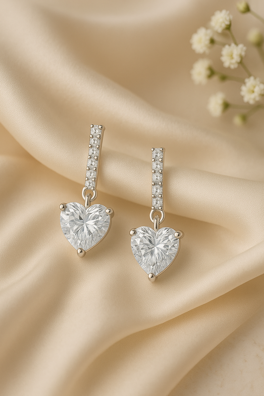 Silver Plated Heart AD Drop Earrings for Women