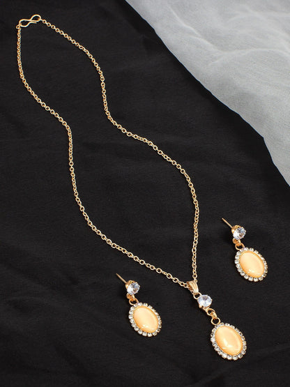 Rose Gold-Plated Stone-Studded Pendant Set