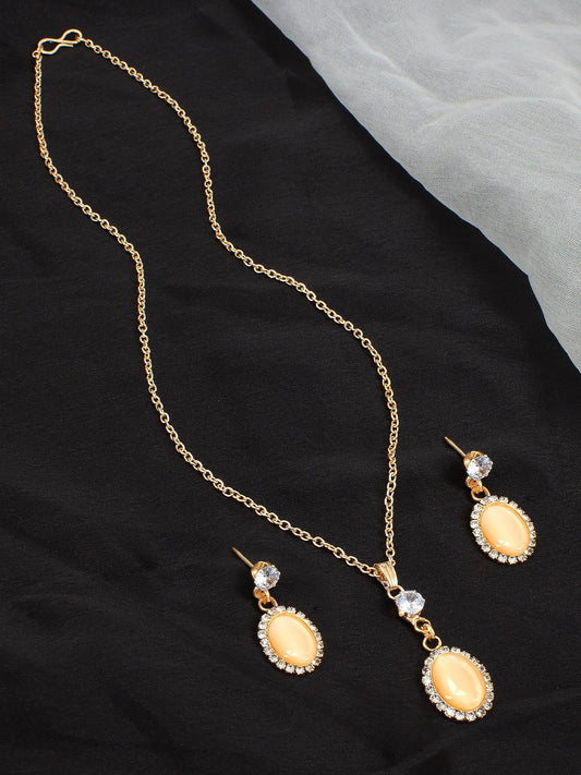 Rose Gold-Plated Stone-Studded Pendant Set