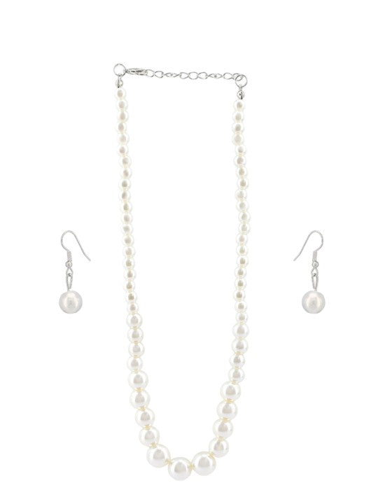 Silver Plated Pearl Beaded Moti Mala Necklace & Earrings
