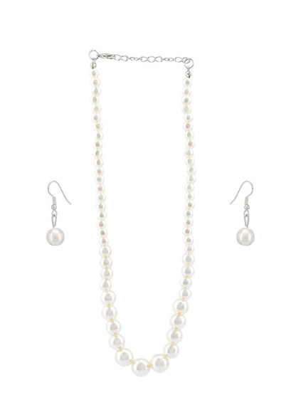 Silver Plated Pearl Beaded Moti Mala Necklace & Earrings