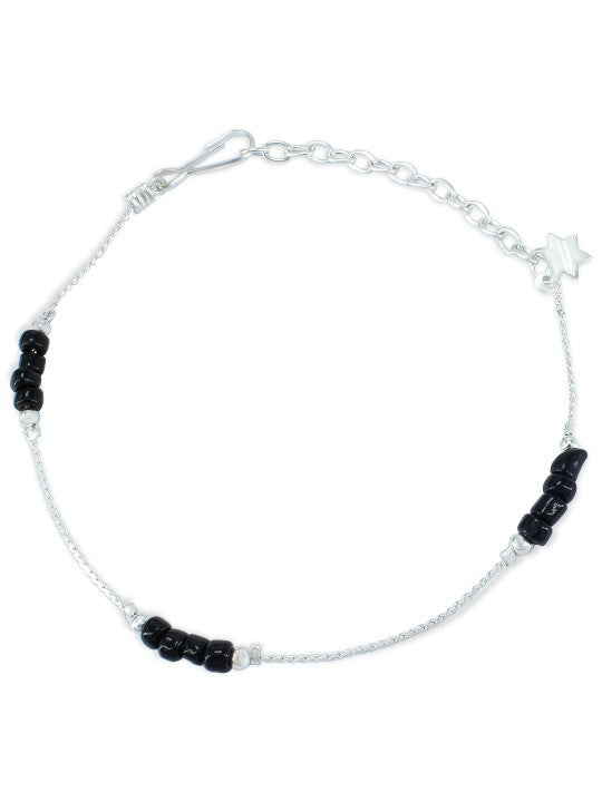 Silver-Plated Artificial Beads Beaded Anklet