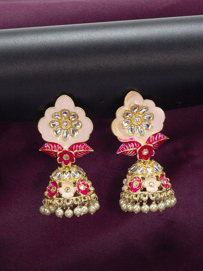 Pink Classic Gold Plated Jhumkas Earrings