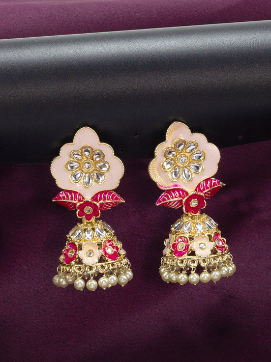 Pink Classic Gold Plated Jhumkas Earrings