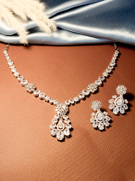 American Diamond Floral Designer Statement Jewellery Set