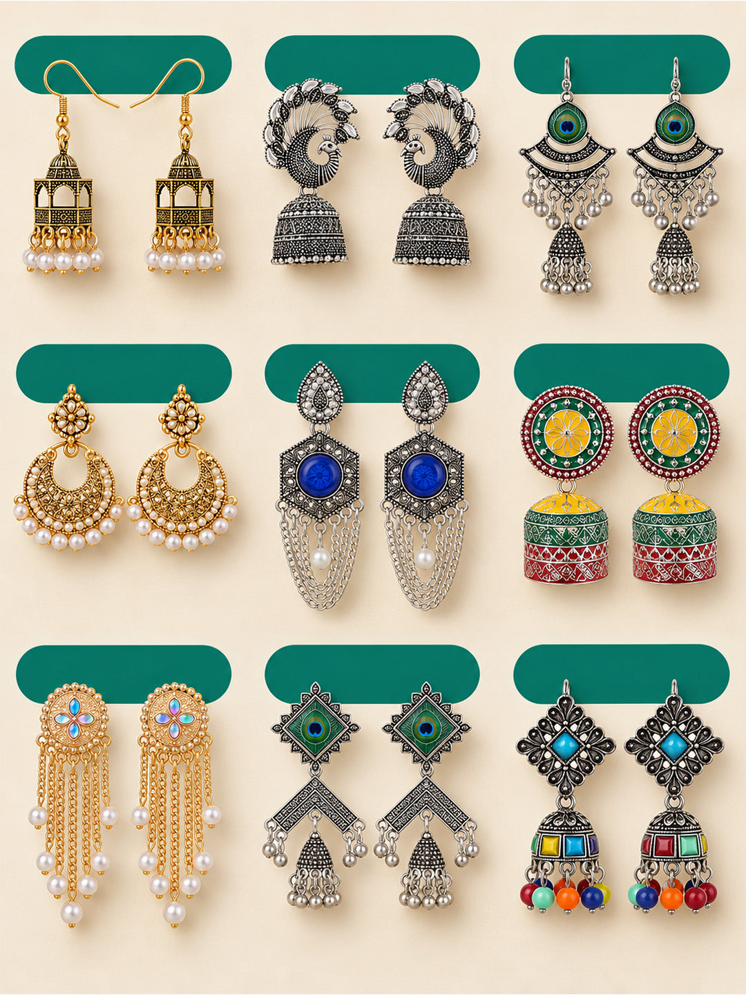 Set of 9 Jhumka Earrings for Women