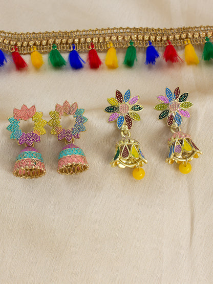 Pack of 2 Multicolor Floral Jhumki Earrings