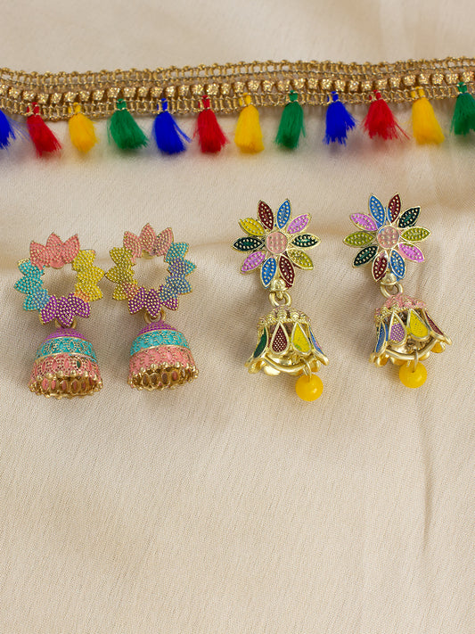 Pack of 2 Multicolor Floral Jhumki Earrings