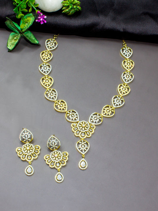 Gold Plated Floral AD Designer Jewellery Set
