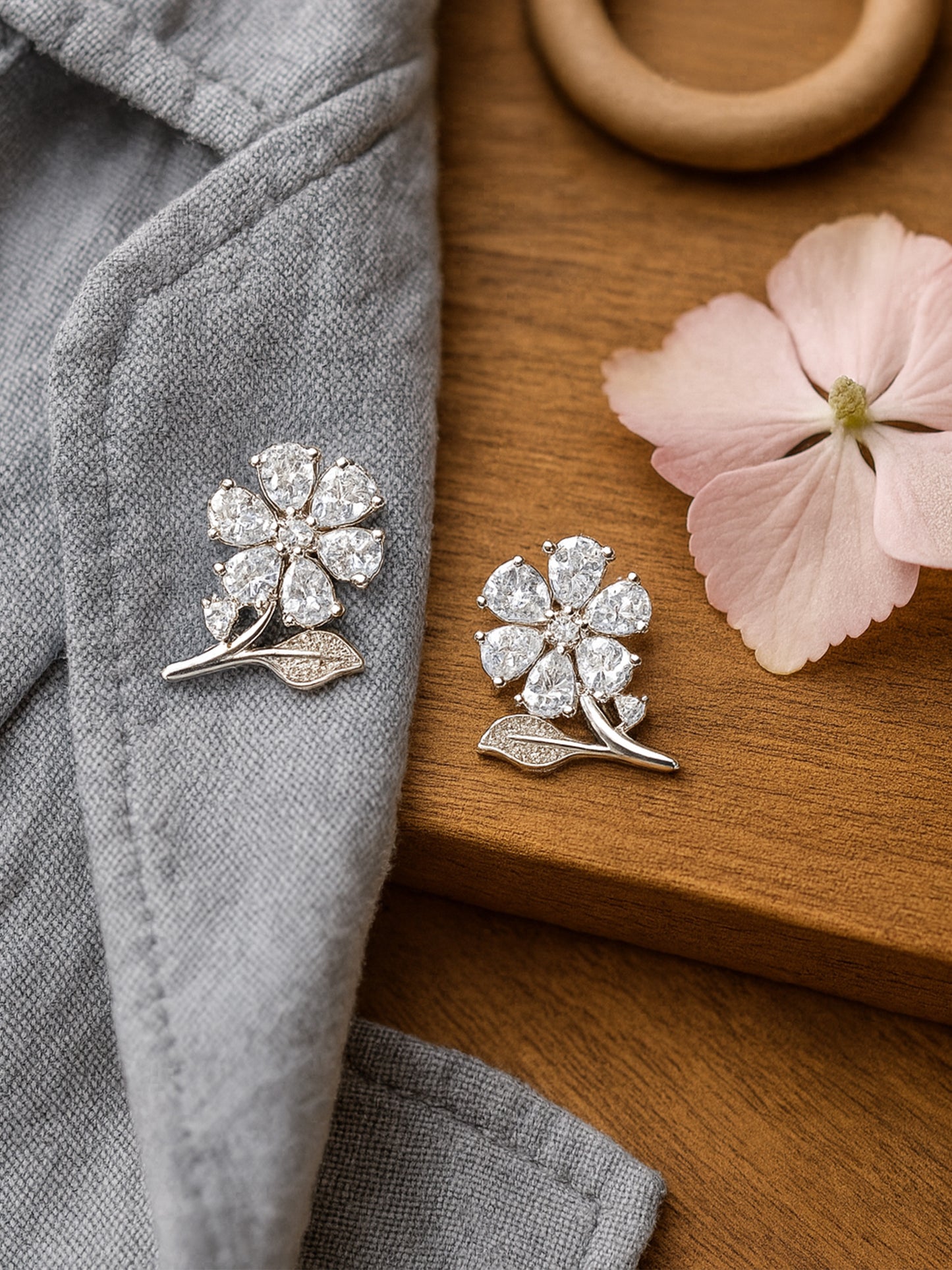 Silver Plated AD Floral Stud Earrings for Women