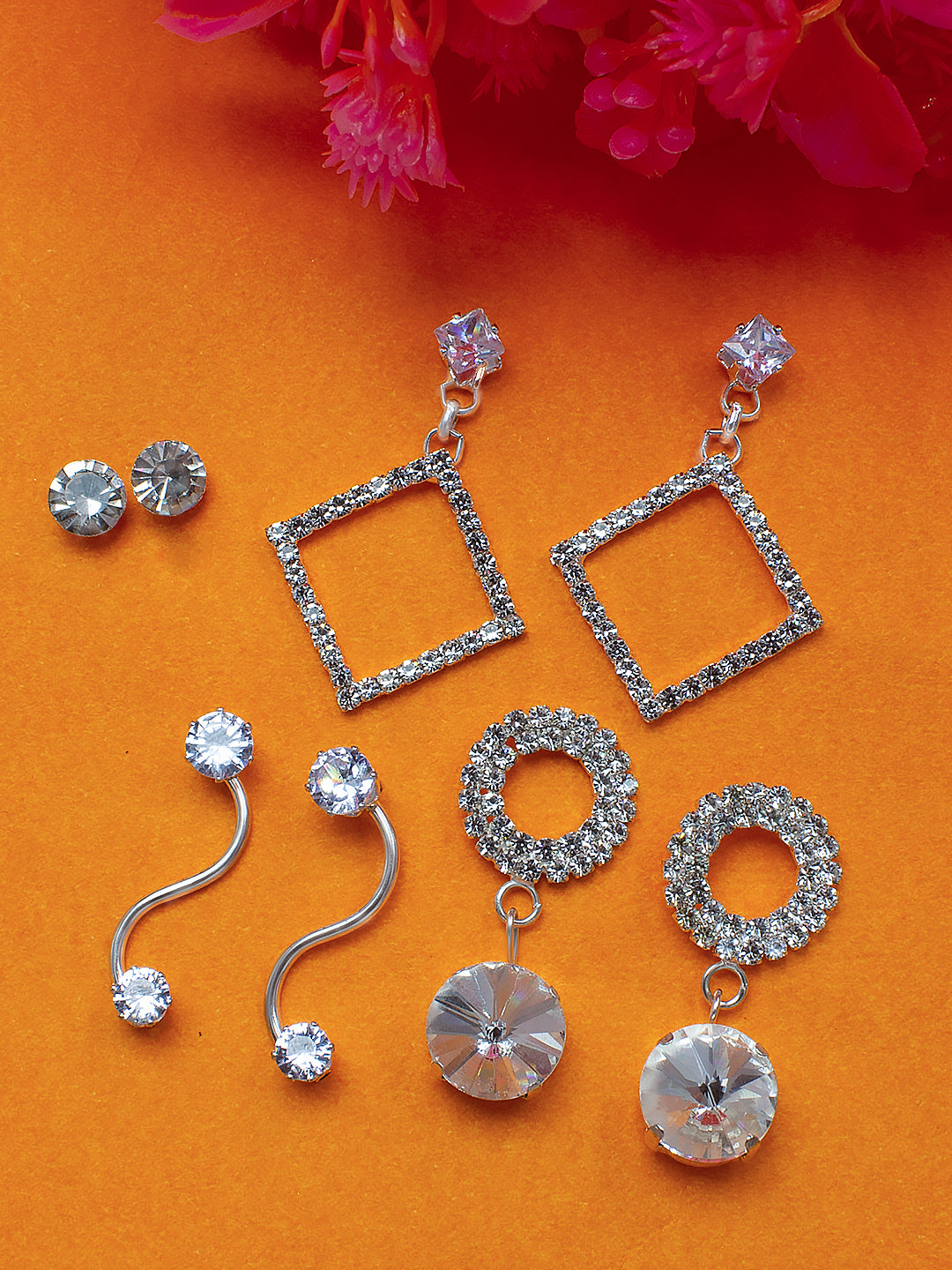 Pack of 4 CZ Stud & Drop Earrings