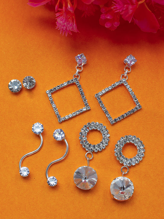 Pack of 4 CZ Stud & Drop Earrings