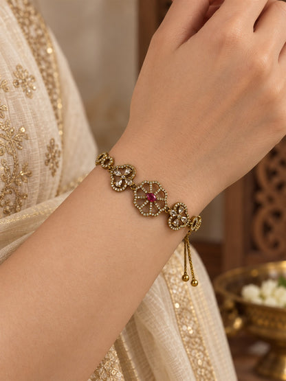 South Indian Gold Plated Red AD Adjustable Bracelet for Women