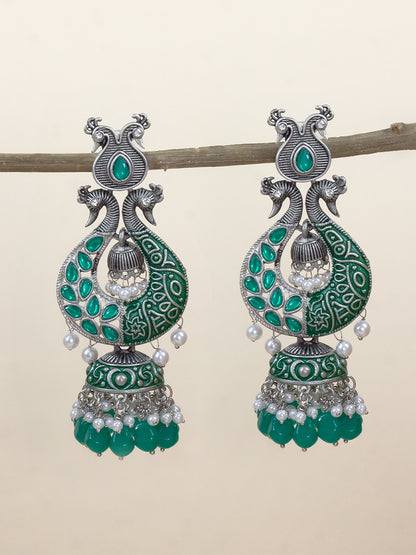 Green Peacock Jhumka Earrings