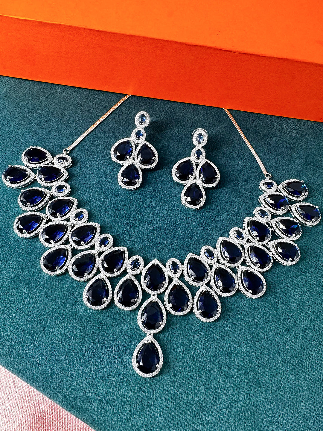 Blue AD Stone Studded Bridal Jewellery Set