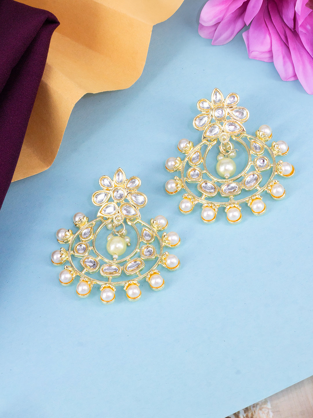 Gold-Plated Floral Kundan Studded Chandbalis