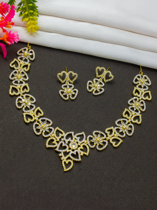 Gold Plated Floral AD Designer Jewellery Set
