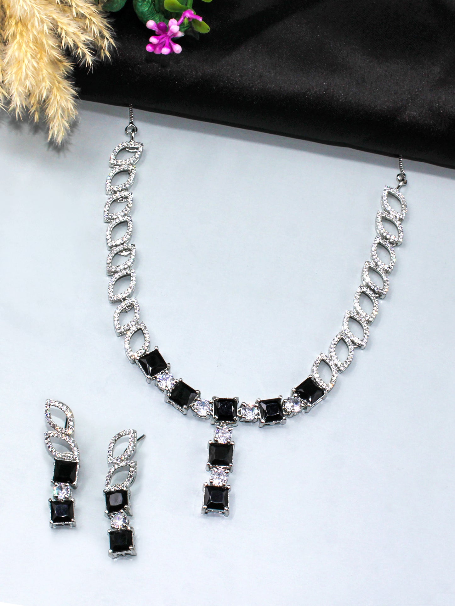 Silver Plated Black Minimal Jewellery Set for Women