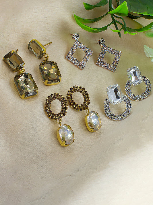 Pack of 4 Multicolor Rhinestone & Crystal Drop Earrings