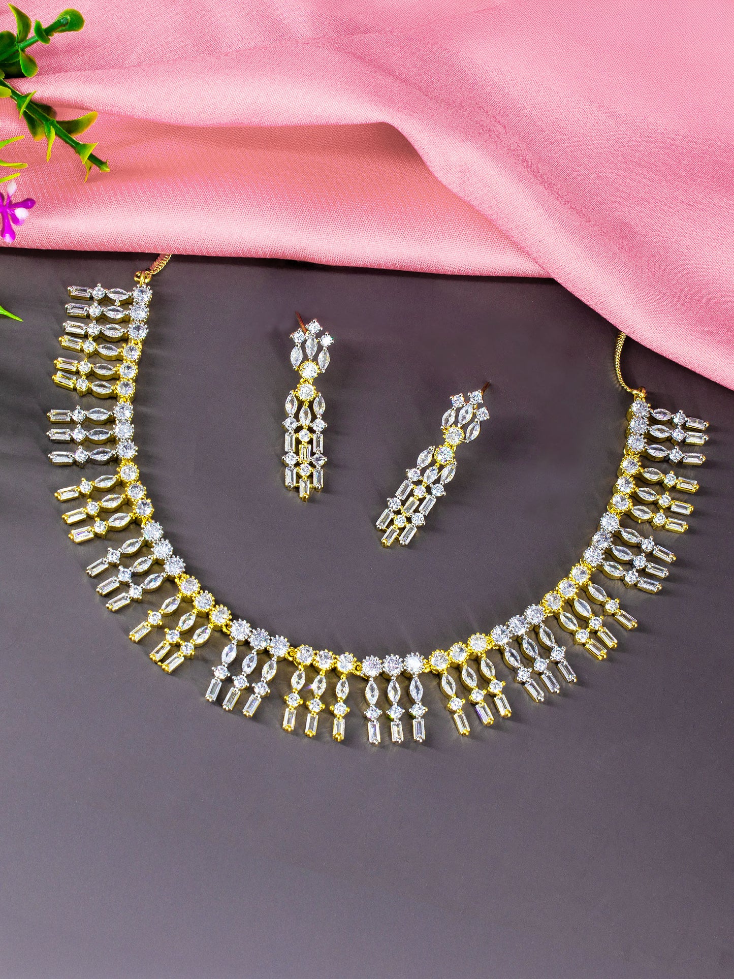 Gold Plated AD Cocktail Jewellery Set For Women