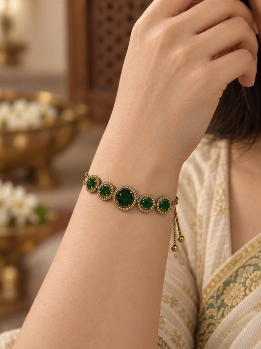 South Indian Gold Plated Green AD Adjustable Bracelet for Women