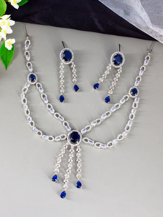 Silver Plated Blue AD Statement Jewellery Set