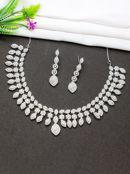 Silver Plated AD Designer Floral Jewellery Set
