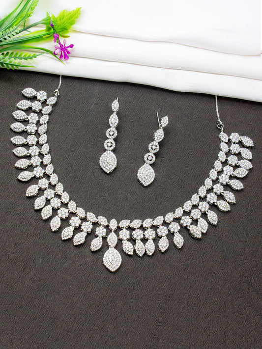 Silver Plated AD Designer Floral Jewellery Set