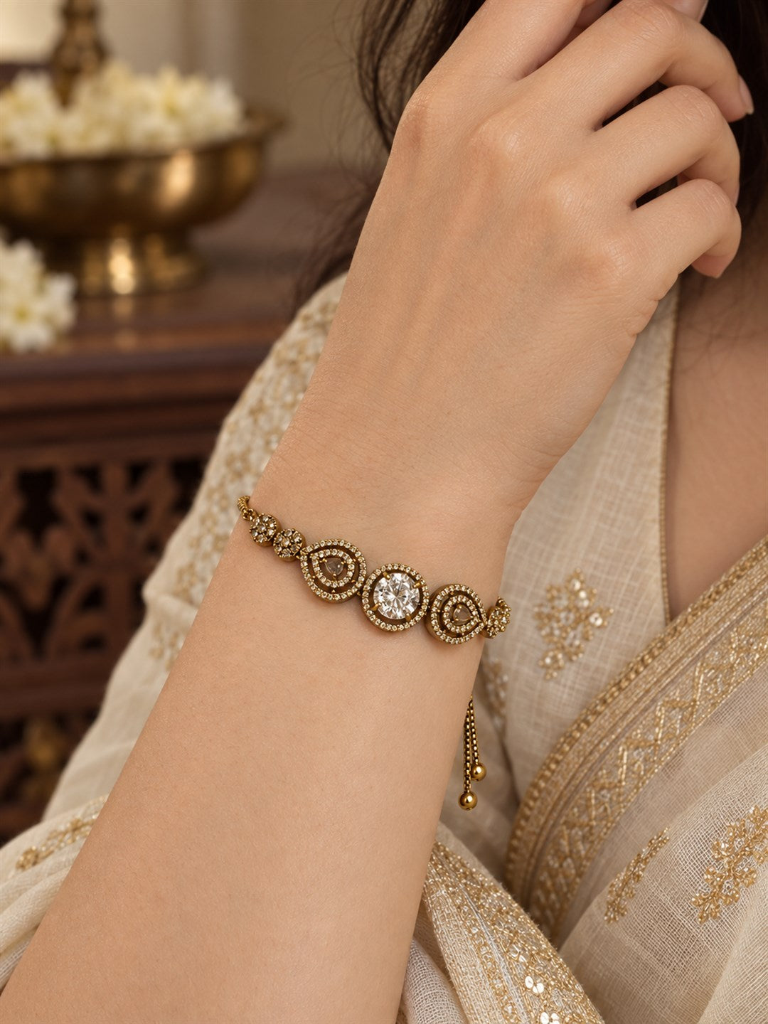 South Indian Gold Plated AD Adjustable Bracelet for Women