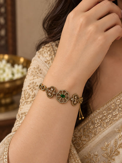South Indian Gold Plated Green AD Adjustable Bracelet for Women