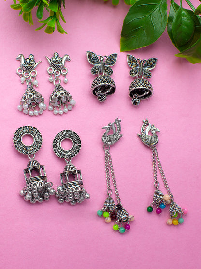Pack of 4 Oxidized Jhumka Earrings