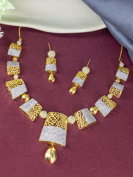Gold Plated AD Cocktail Jewellery Set For Women