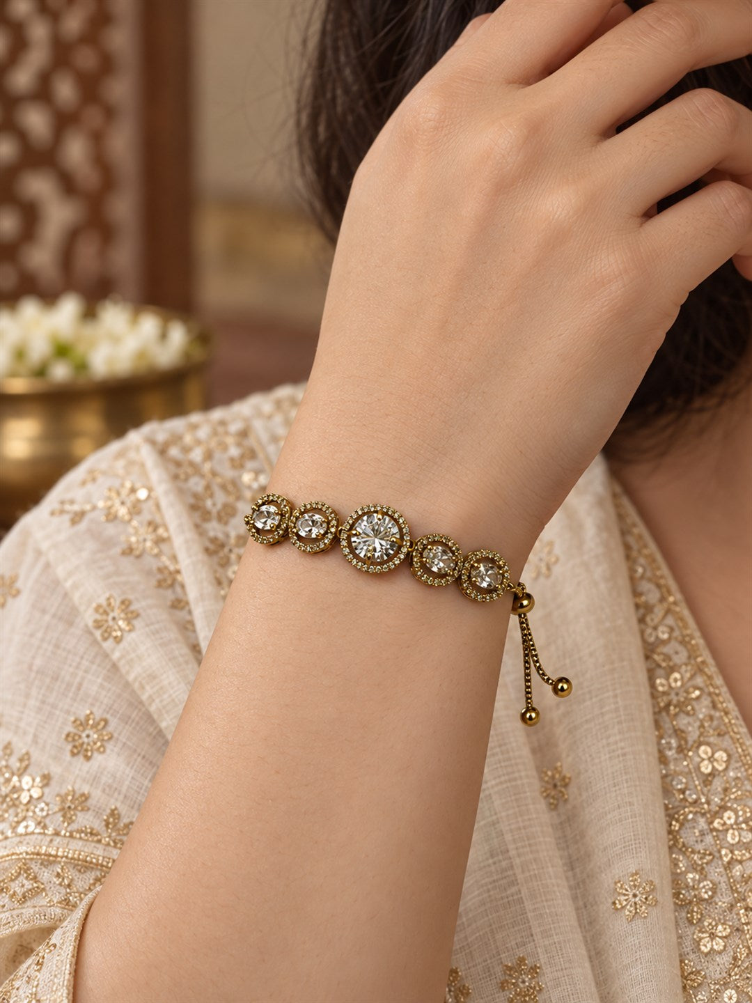 South Indian Gold Plated AD Adjustable Bracelet for Women