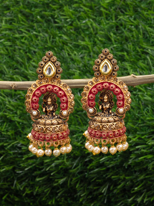 Gold Plated Red Classic Jhumka Earrings