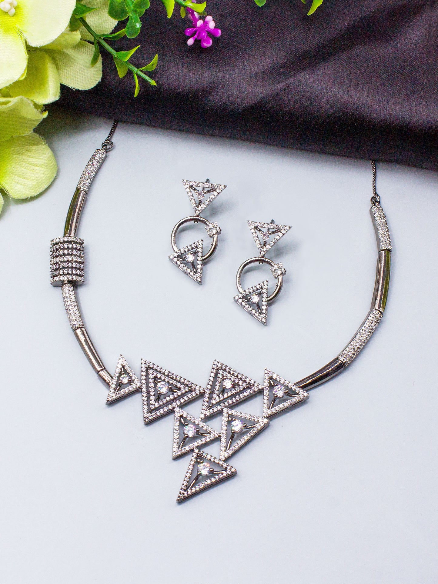 Black Designer AD Jewellery Set