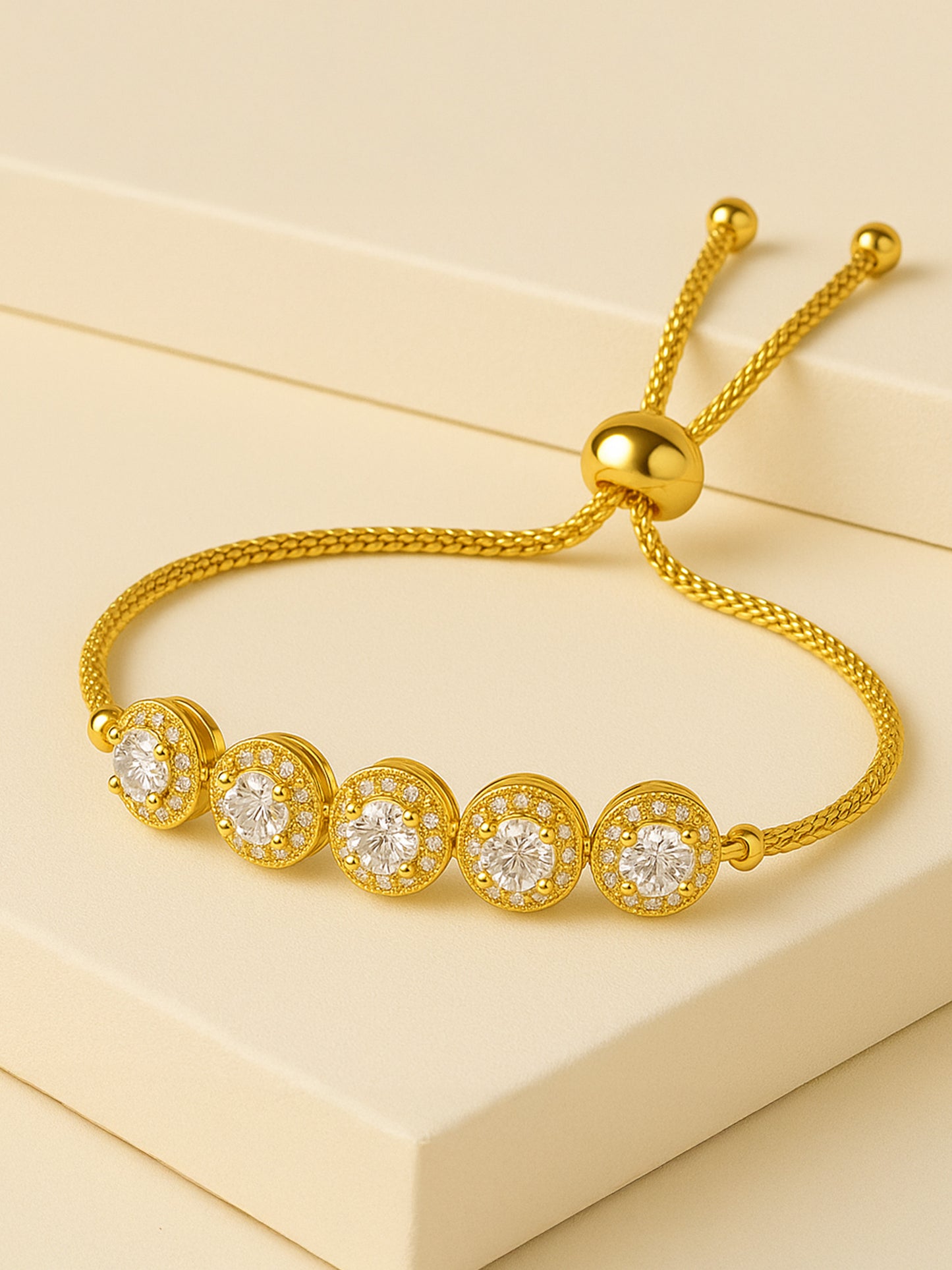 Gold Plated White AD Adjustable Bracelet for Women