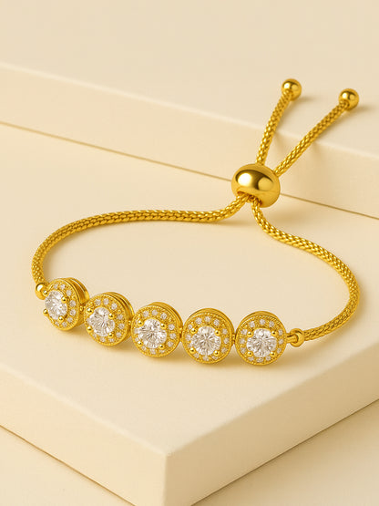 Gold Plated White AD Adjustable Bracelet for Women