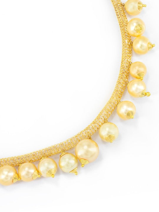 Gold-Plated Cubic Zircon-Studded & Pearl-Beaded Jewellery Set