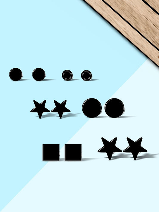 Pack of 6 Geometric Magnetic Stud Earrings