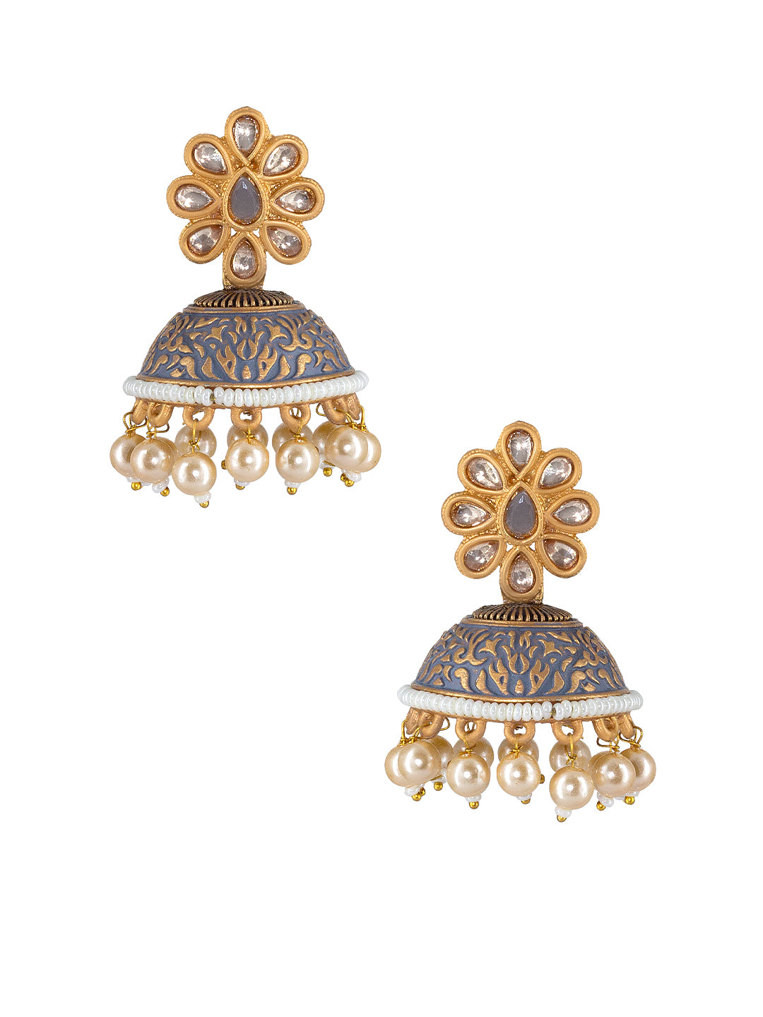 Gold-Plated Gray Classic Jhumkas Earrings