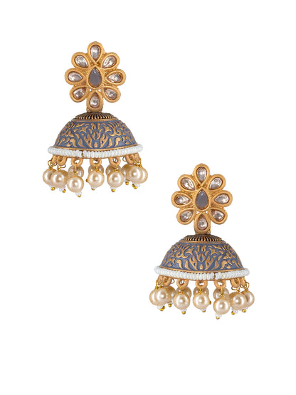 Gold-Plated Gray Classic Jhumkas Earrings