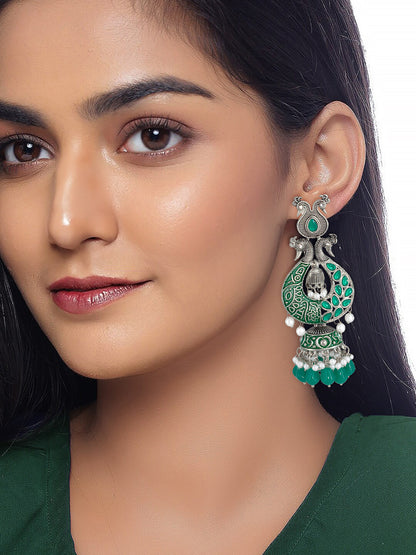 Green Peacock Jhumka Earrings