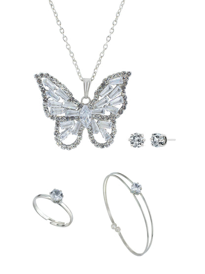 Butterfly CZ Pendant Set With Bracelet & Adjustable Finger Ring