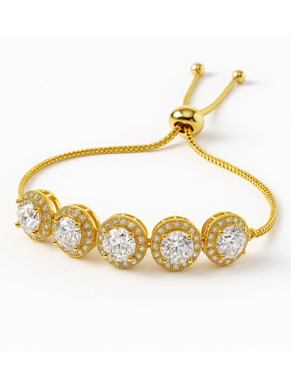 Gold Plated White AD Adjustable Bracelet for Women