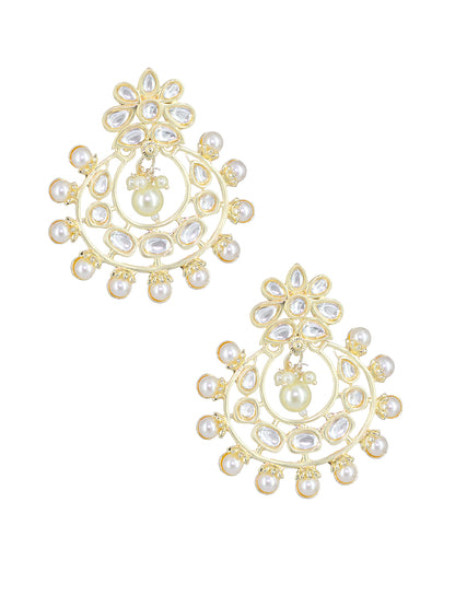 Gold-Plated Floral Kundan Studded Chandbalis
