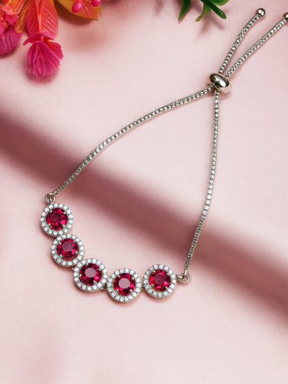 Silver Plated Red AD Adjustable Bracelet for Women