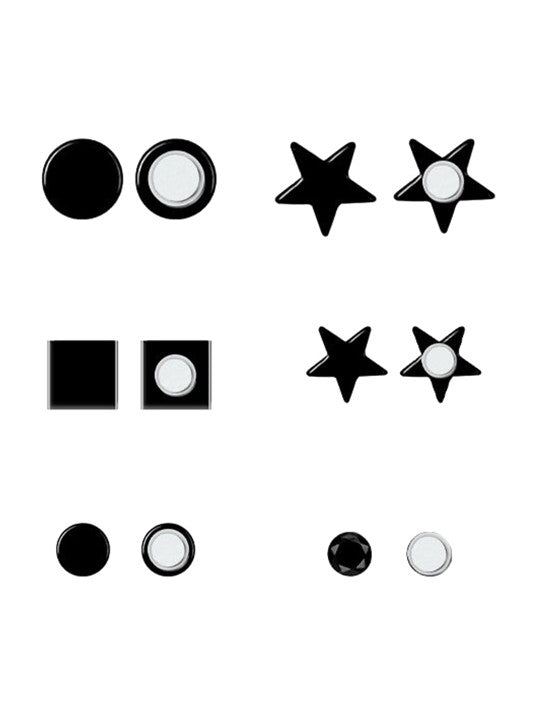 Pack of 6 Geometric Magnetic Stud Earrings