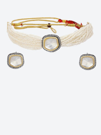 Gold Plated Kundan & Beaded Choker Jewellery Set